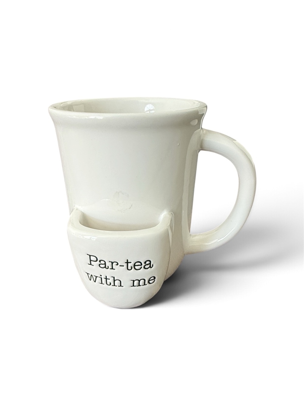 Mud Pie White Ceramic 'Par-tea with me' Mug with Built-In Infuser Pocket